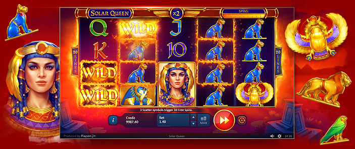 Utilisez les pouvoirs de la reine-soleil dans la superbe machine à sous Solar Queen de Playson ! Utilisez les pouvoirs de la reine-soleil dans la superbe machine à sous Solar Queen de Playson !