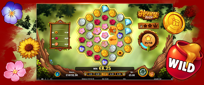 Jeu de casino Play'n Go Honey Rush avec bonus et forte volatilité, machine à sous vidéo fun Jeu de casino Play'n Go Honey Rush avec bonus et forte volatilité, machine à sous vidéo fun