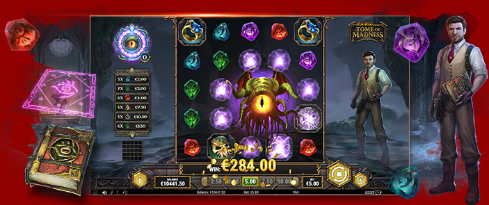 Activez le portail pour des bonus incroyables sur la machine à sous Tome of Madness ! Activez le portail pour des bonus incroyables sur la machine à sous Tome of Madness !