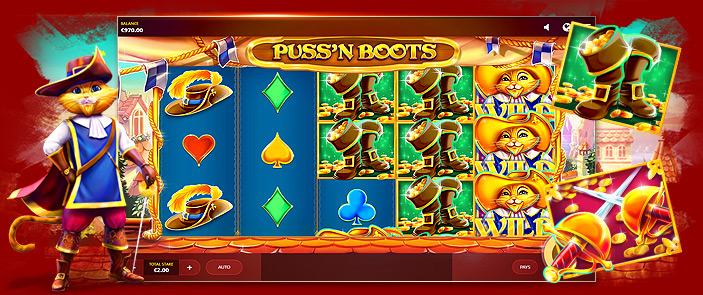 Machine à sous casino thème chat botté : Puss'n Boots de Red Tiger ! Machine à sous casino thème chat botté : Puss'n Boots de Red Tiger !