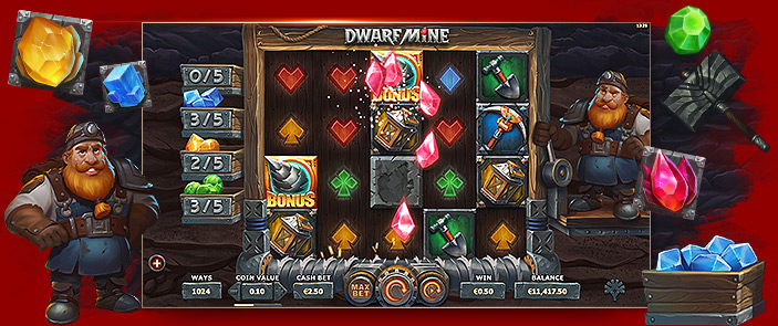 Creusez à la recherche de pierres précieuses dans le jeu de casino Dwarf Mine ! Creusez à la recherche de pierres précieuses dans le jeu de casino Dwarf Mine !
