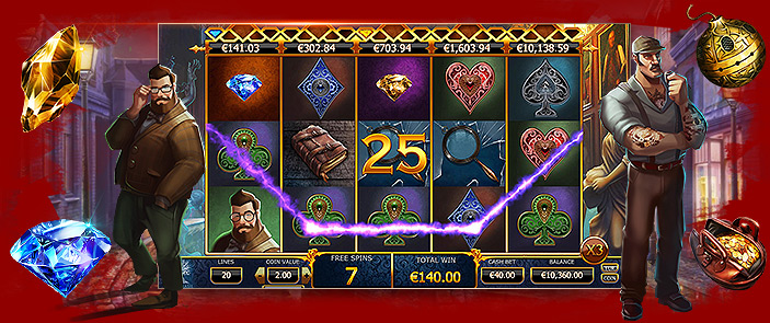 Jouer sur la machine à sous vidéo de 20 lignes payantes Holmes & the Stolen Stone Jouer sur la machine à sous vidéo de 20 lignes payantes Holmes & the Stolen Stone
