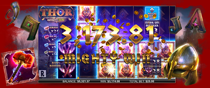Victoire avec les bonus de casino sur la machine à sous en ligne Thor Infinity Reels 